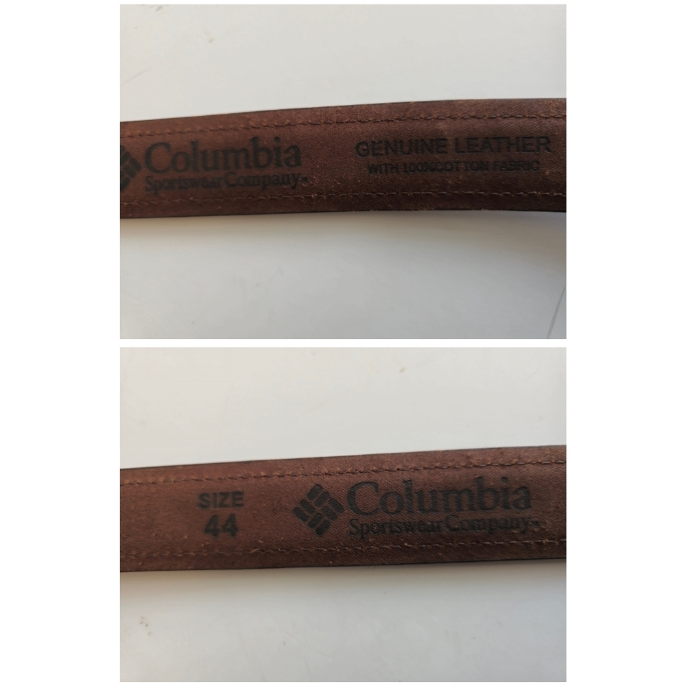 Columbia Men's Brown Leather Belt Multi Color Cotton Woven  Fabric Size 44 - Picture 9 of 17